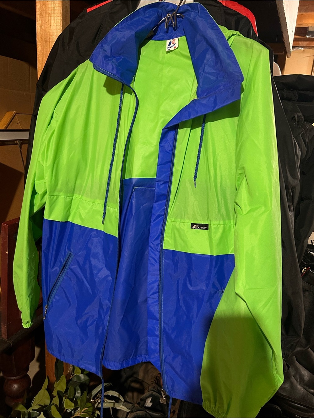 K-Way Men's Lime Green and Royal Blue Colorblock Windbreaker